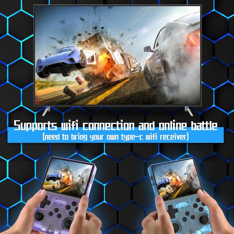 FVBADE [30000 in 1] R40S PRO Handheld Game Console 3.5 inch IPS Screen Mini Retro Console 3800mAh Portable Pocket Arcade 45+ Mainstream Emulator 256G TF Card Transparent.(Blue) - Image 2
